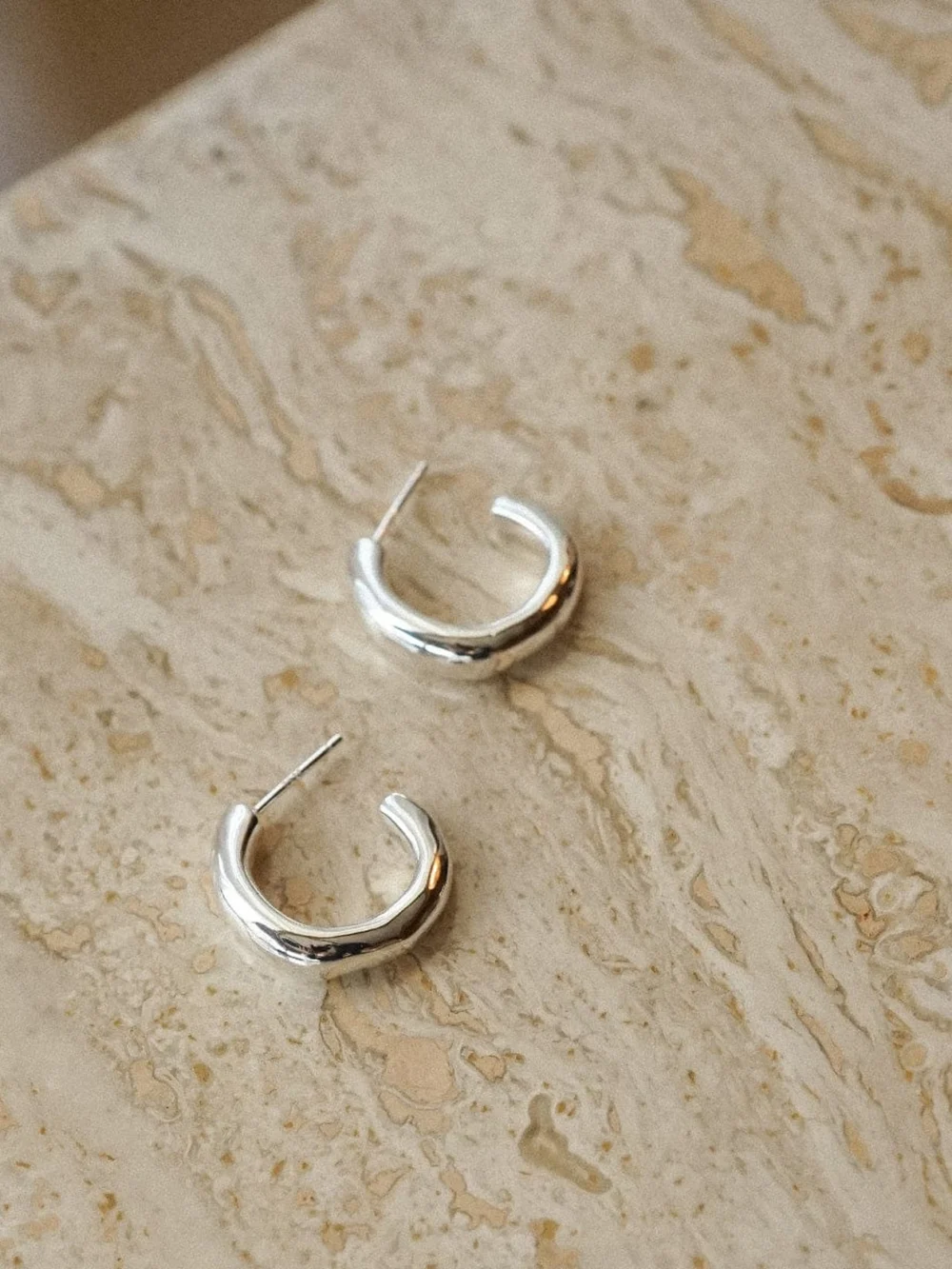 Daisy London Estée Lalonde Chunky Organic Hoop Earrings Sterling Silver, view 3