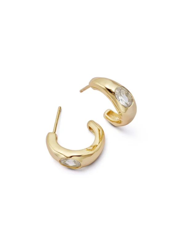 Daisy London Estée Lalonde Chunky Sapphire Hoop Earrings 18ct Gold Plate