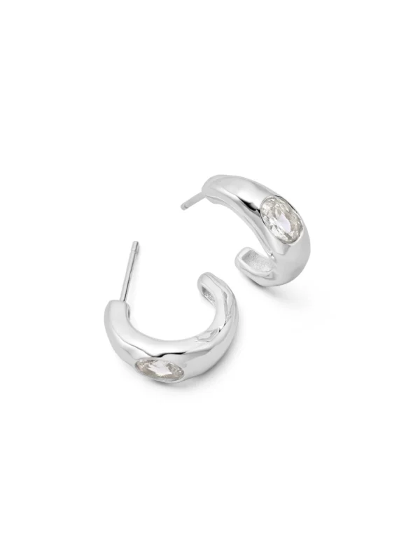 Daisy London Estée Lalonde Chunky Sapphire Hoop Earrings Sterling Silver