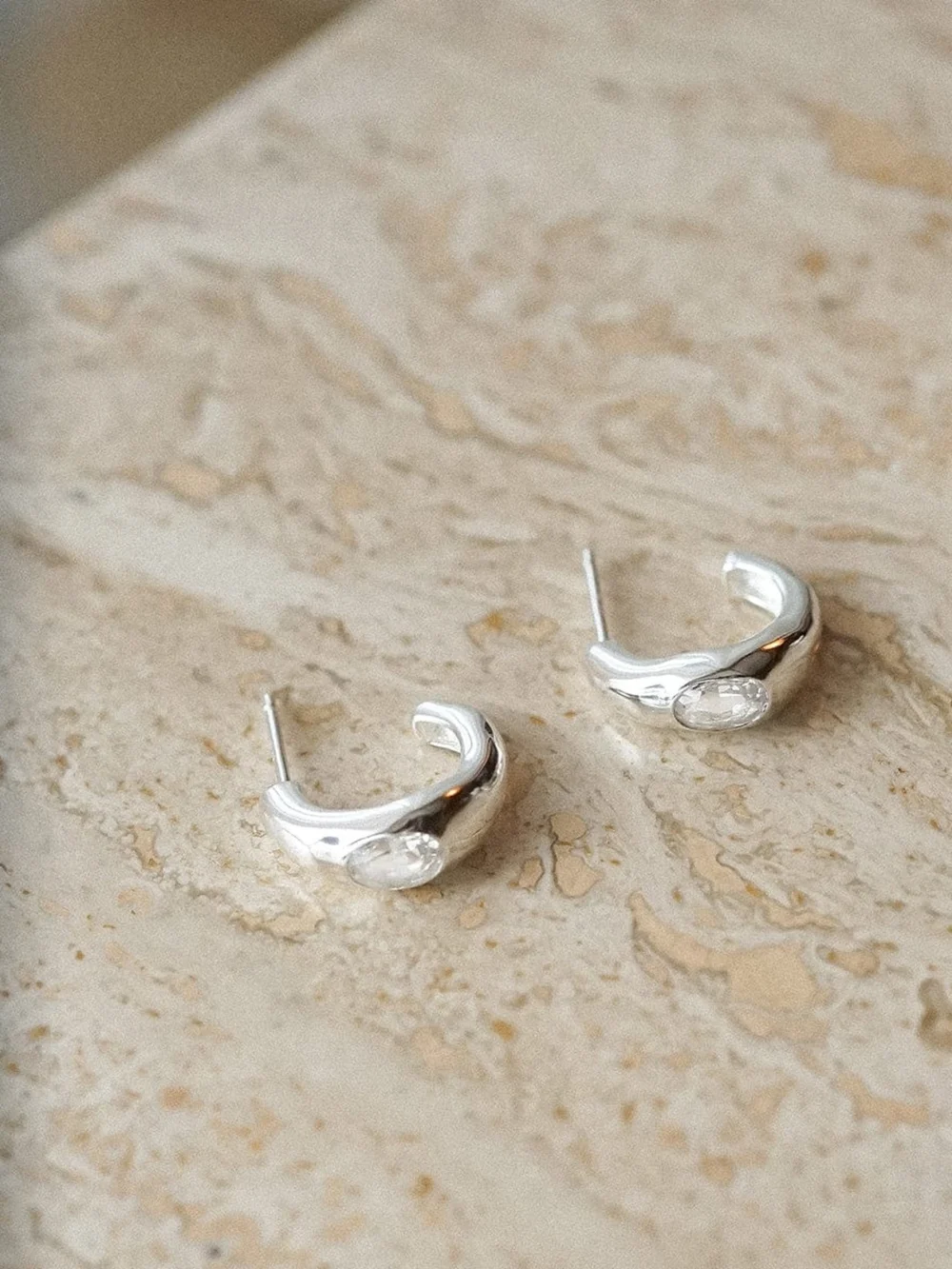 Daisy London Estée Lalonde Chunky Sapphire Hoop Earrings Sterling Silver, view 5