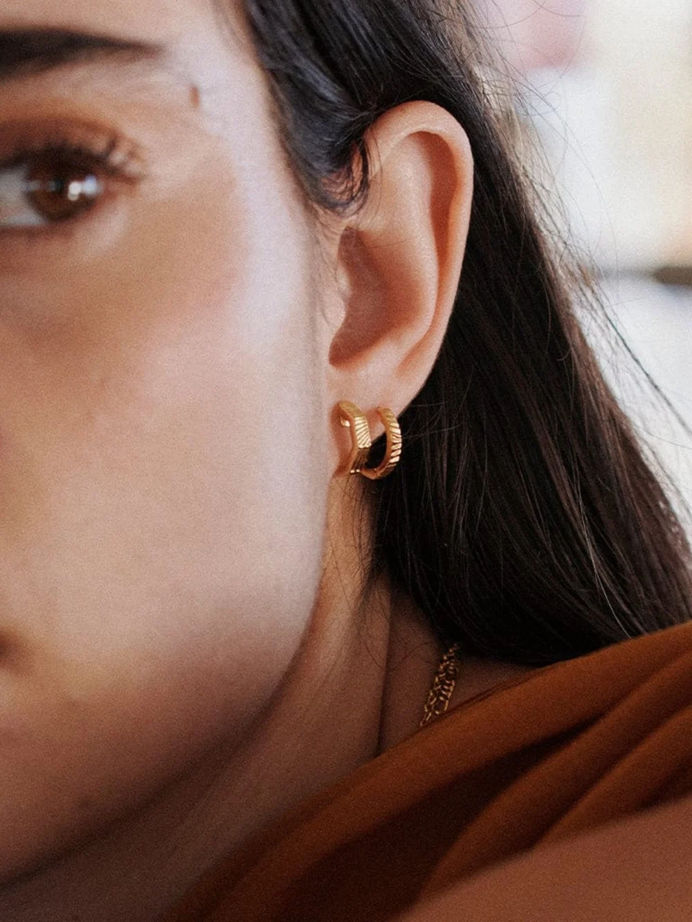Daisy London Estée Lalonde Double Huggie Earring Stack 18ct Gold Plate, view 2
