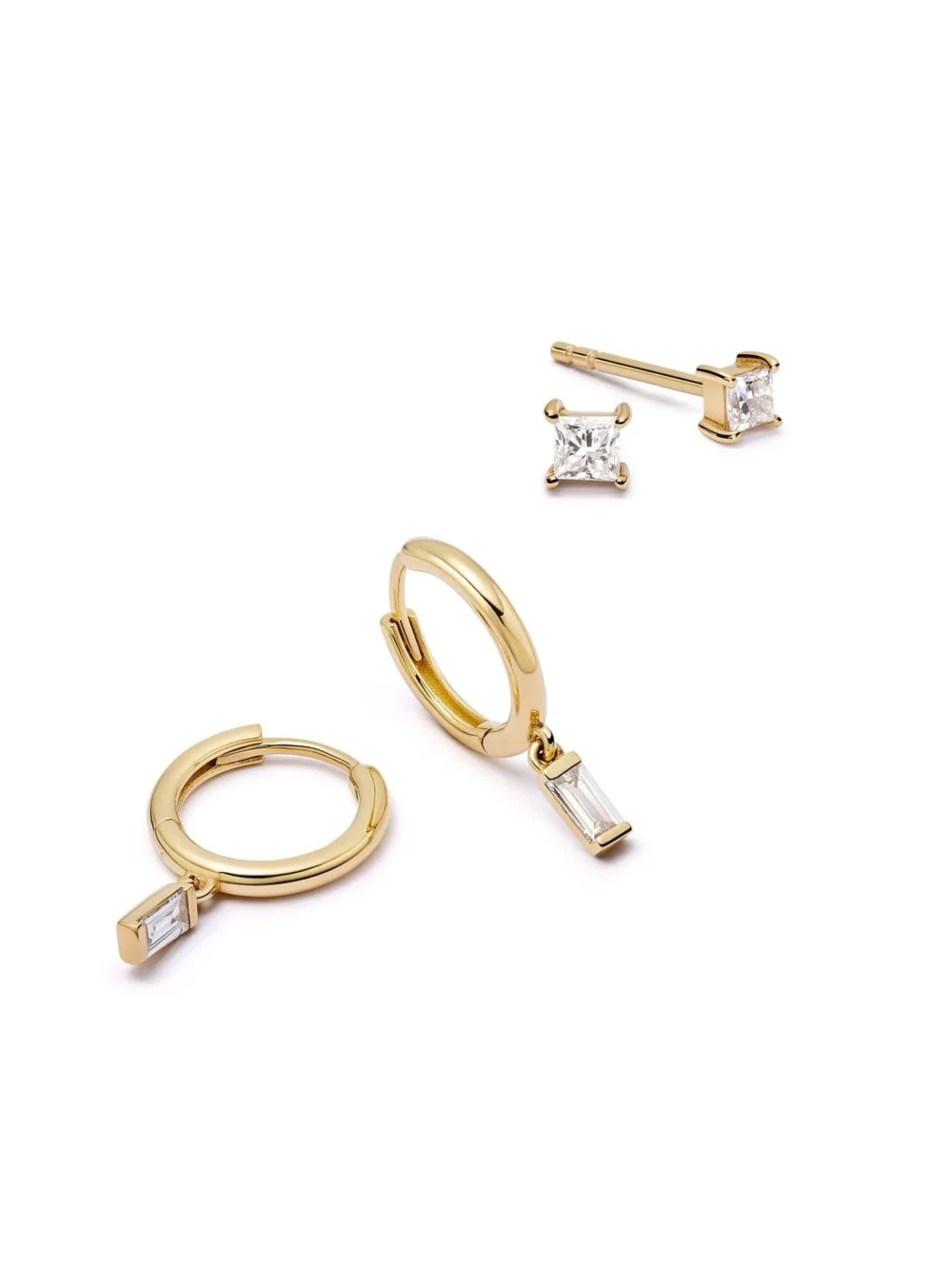 Daisy London Estée Lalonde Fine Baguette Diamond Earring Stack 14ct Solid Gold