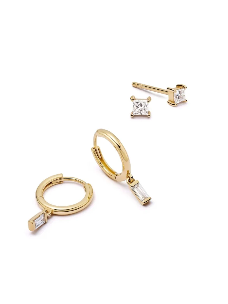 Daisy London Estée Lalonde Fine Baguette Diamond Earring Stack 14ct Solid Gold