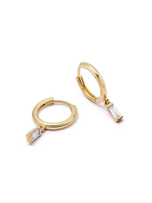 Daisy London Estée Lalonde Fine Baguette Diamond Huggie Earrings 14ct Solid Gold