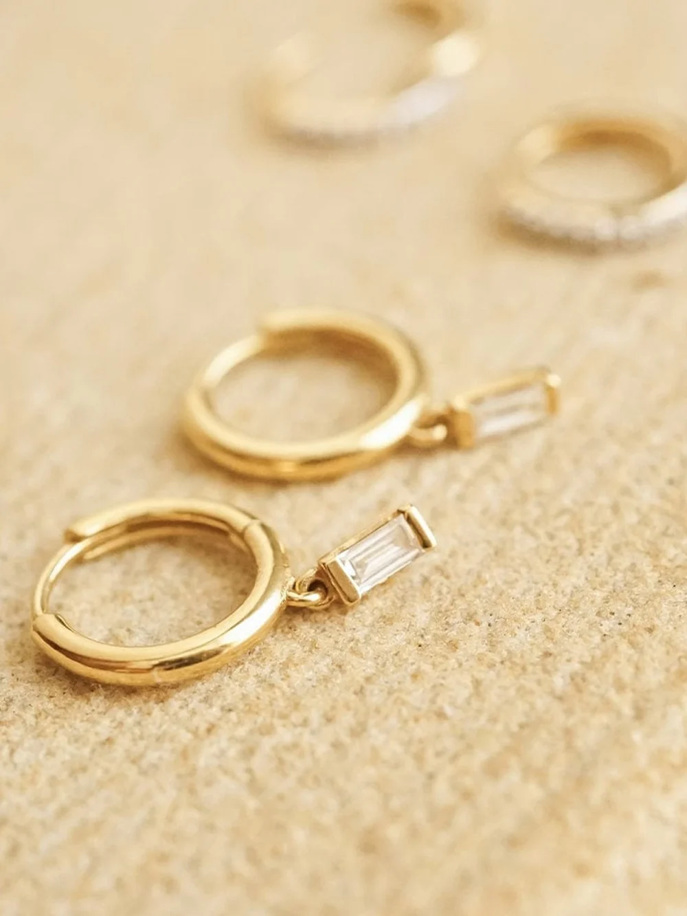 Daisy London Estée Lalonde Fine Baguette Diamond Single Huggie Earring 14ct Solid Gold, view 5