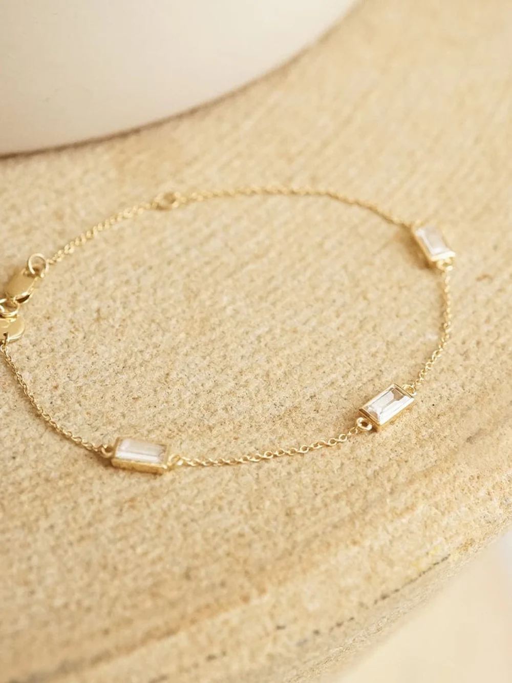 Daisy London Estée Lalonde Fine Baguette Sapphire Station Bracelet 14ct Solid Gold, view 3