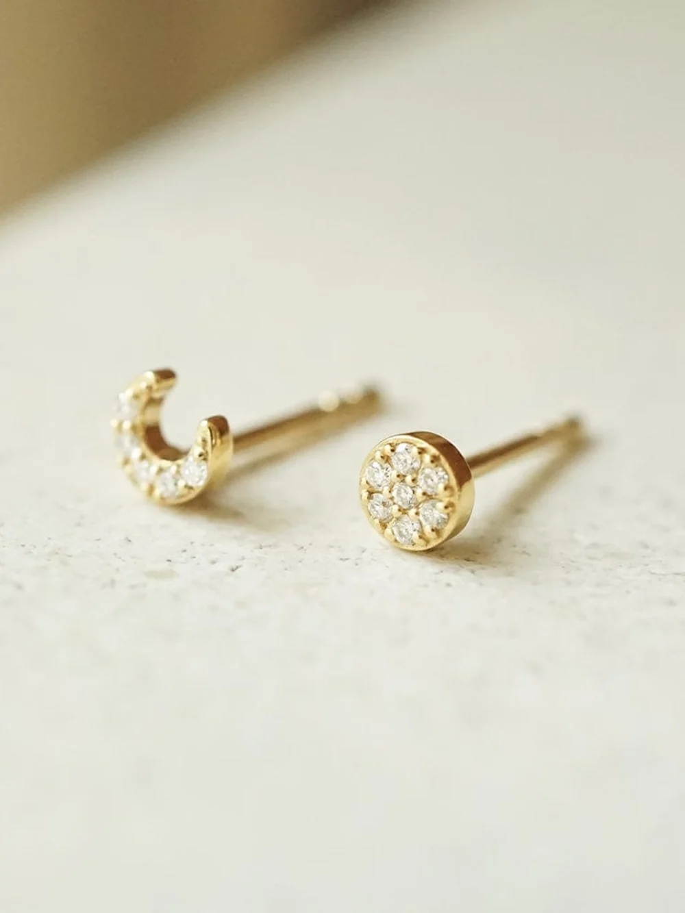 Daisy London Estée Lalonde Fine Diamond Luna Stud Earrings 14ct Solid Gold, view 3