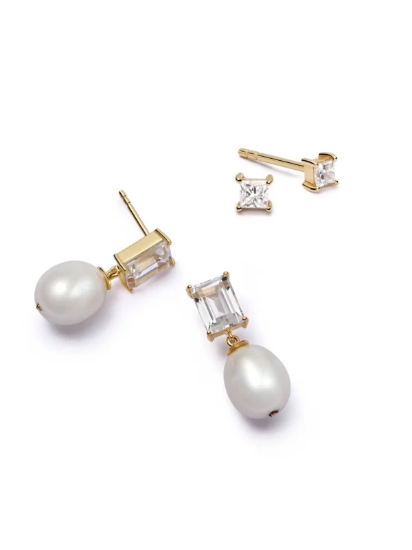 Daisy London Estée Lalonde Fine Diamond, Sapphire and Pearl Earring Stack 14ct Solid Gold