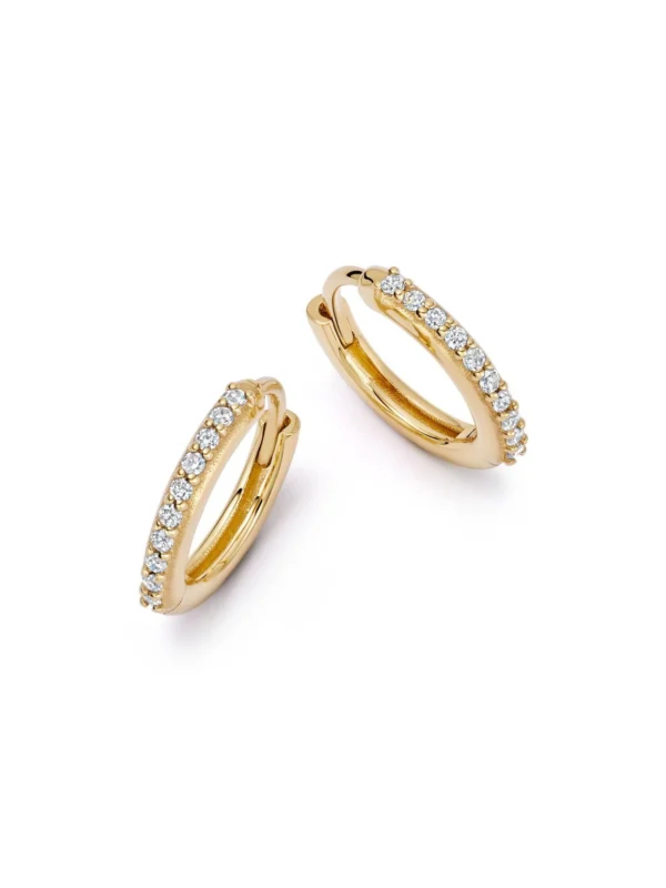 Daisy London Estée Lalonde Fine Pavé Huggie Hoop Earrings 14ct Solid Gold