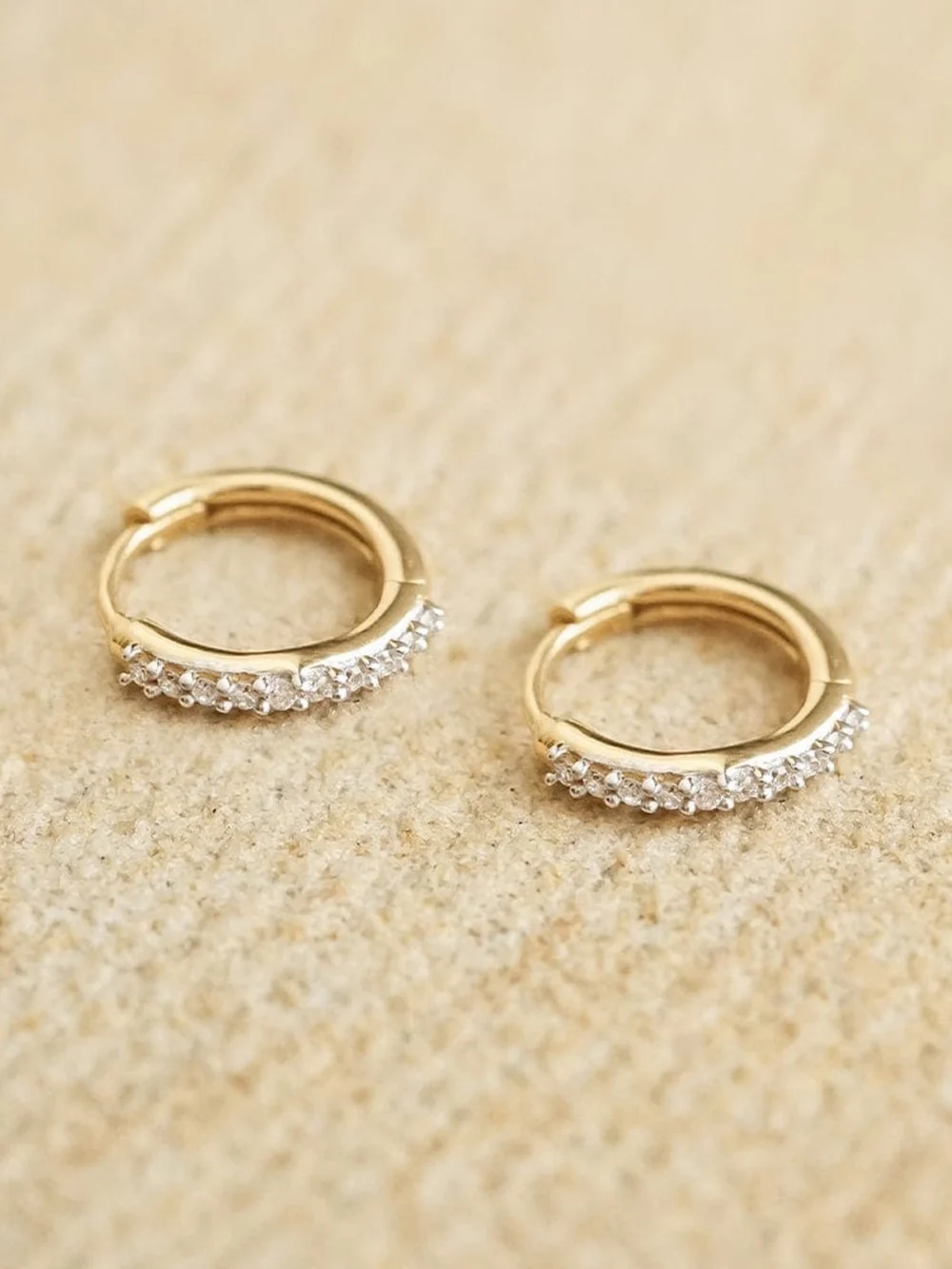 Daisy London Estée Lalonde Fine Pavé Huggie Hoop Earrings 14ct Solid Gold, view 3