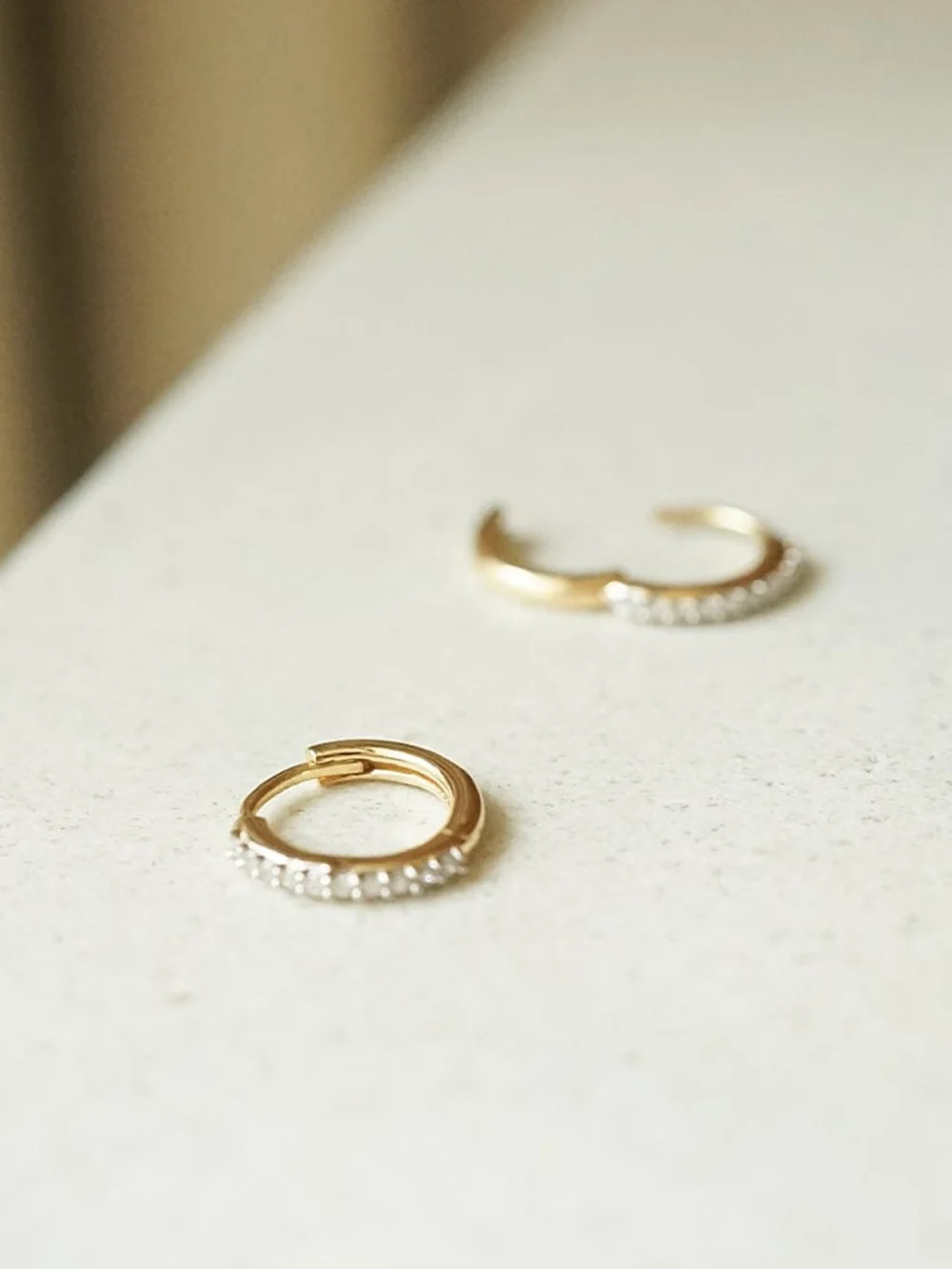 Daisy London Estée Lalonde Fine Pavé Huggie Hoop Earrings 14ct Solid Gold, view 5