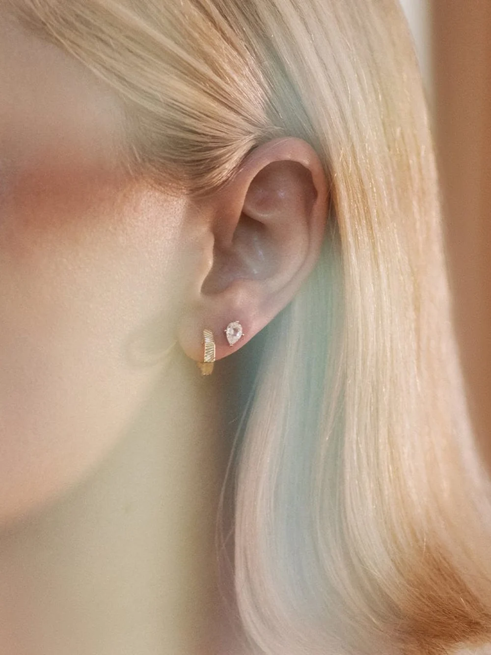 Daisy London Estée Lalonde Fine Pear Sapphire Single Stud Earring 14ct Solid Gold, view 3