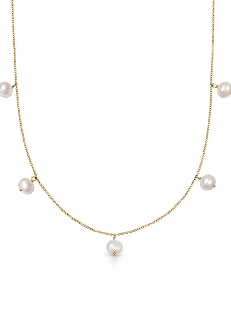 Daisy London Estée Lalonde Fine Pearl Station Necklace 14ct Solid Gold