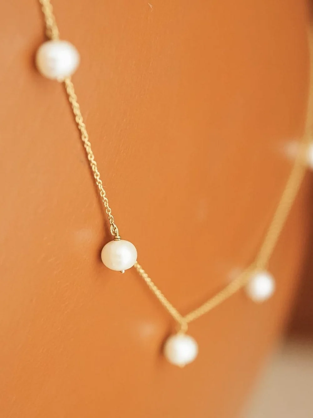 Daisy London Estée Lalonde Fine Pearl Station Necklace 14ct Solid Gold, view 2