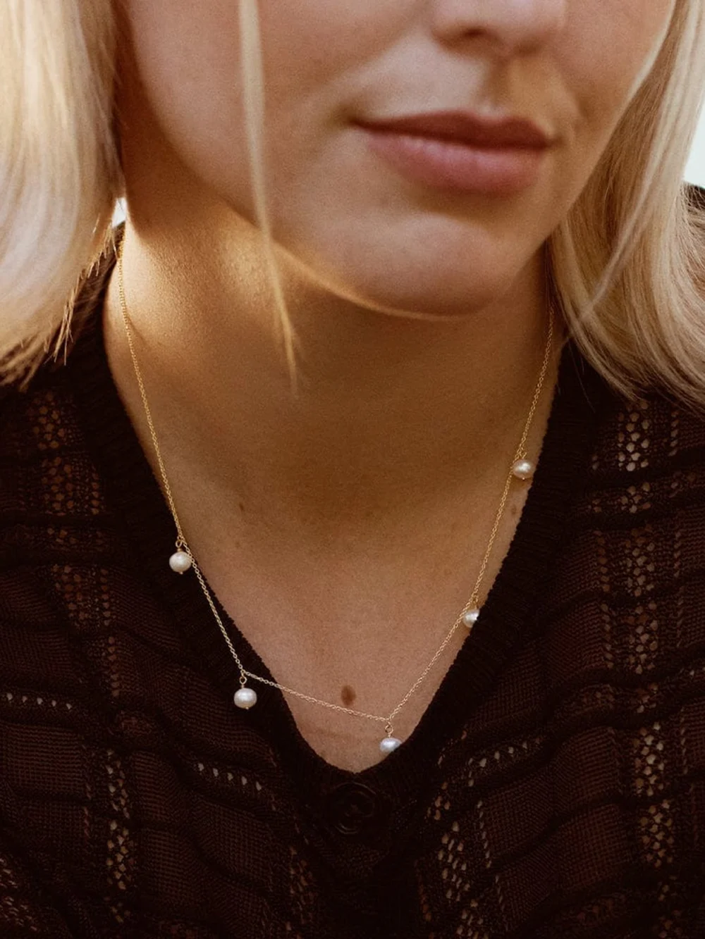 Daisy London Estée Lalonde Fine Pearl Station Necklace 14ct Solid Gold, view 4