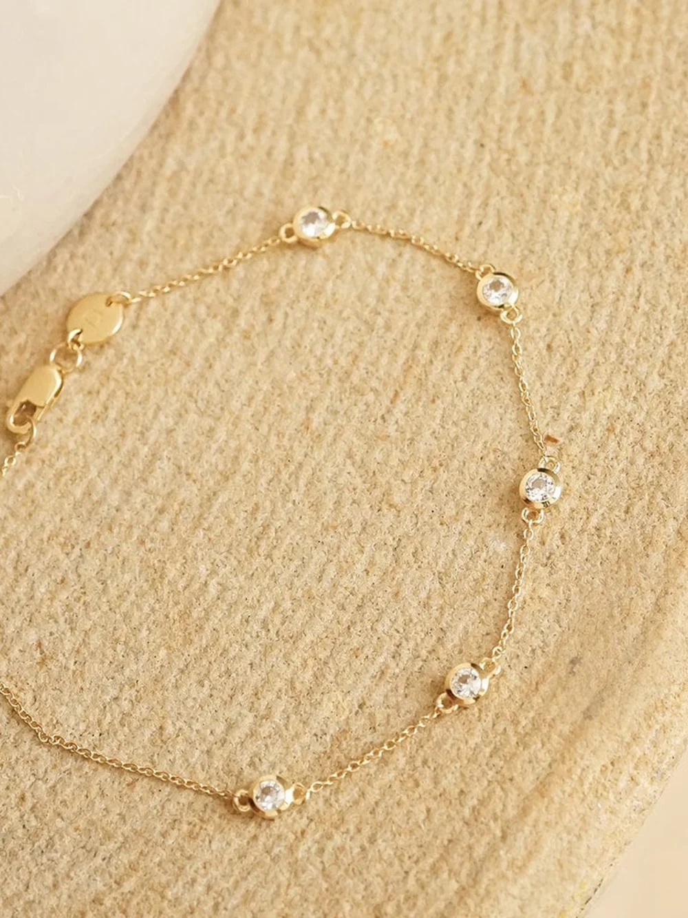 Daisy London Estée Lalonde Fine Round Sapphire Station Bracelet 14ct Solid Gold, view 3