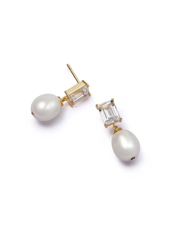 Daisy London Estée Lalonde Fine Sapphire & Pearl Drop Earrings 14ct Solid Gold
