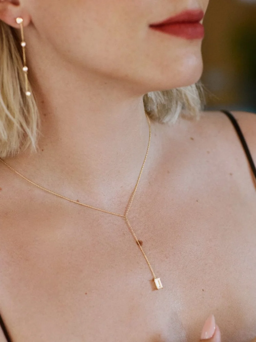 Daisy London Estée Lalonde Fine Sapphire Lariat Necklace 14ct Solid Gold, view 2