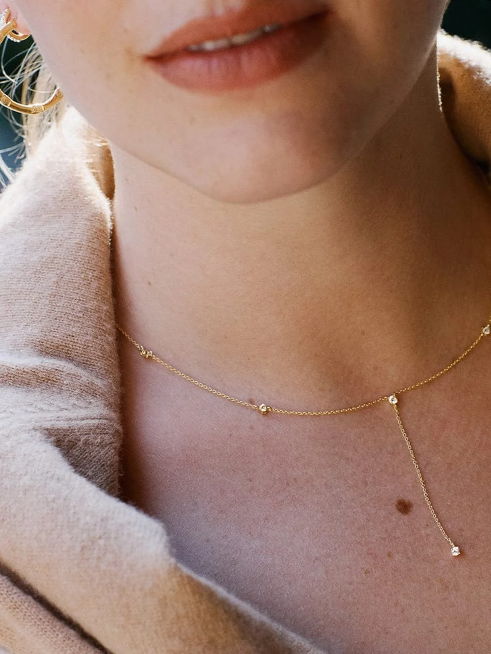 Daisy London Estée Lalonde Fine Sapphire Station Lariat Necklace 14ct Solid Gold, view 2
