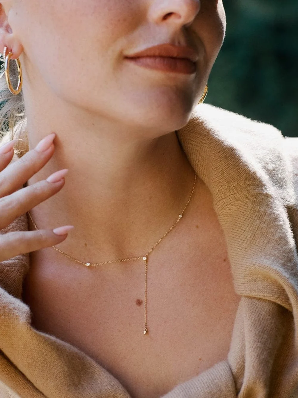Daisy London Estée Lalonde Fine Sapphire Station Lariat Necklace 14ct Solid Gold, view 3