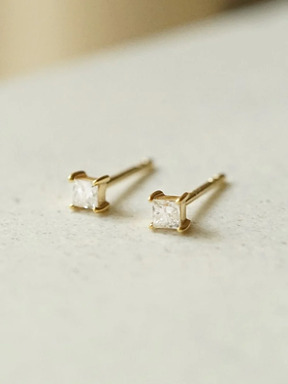 Daisy London Estée Lalonde Fine Square Diamond Stud Earrings 14ct Solid Gold, view 3