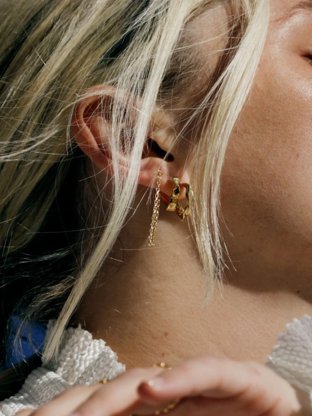 Daisy London Estée Lalonde Flow Huggie Hoop Earrings 18ct Gold Plate, view 4
