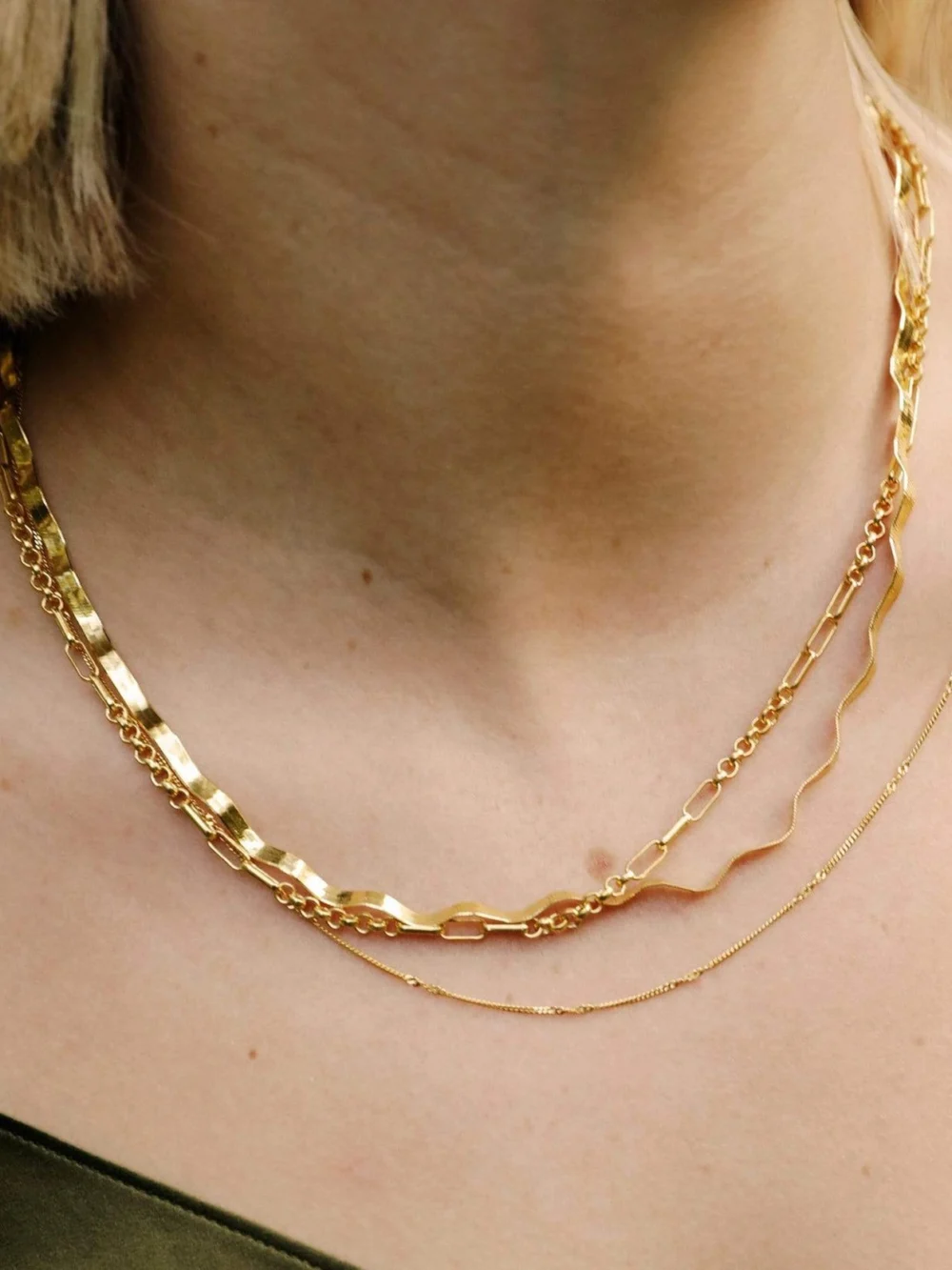 Daisy London Estée Lalonde Forever Wavy Necklace Layering Set 18ct Gold Plate, view 2