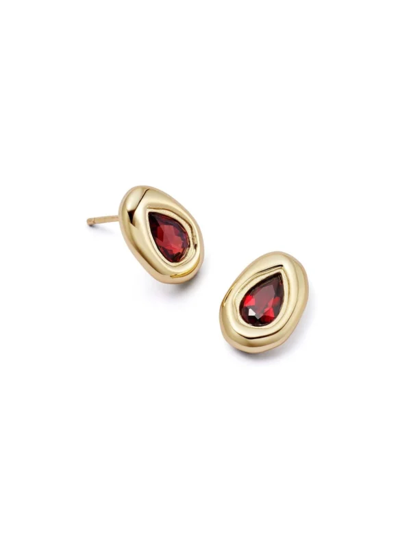 Daisy London Estée Lalonde Garnet Teardrop Studs 18ct Gold Plate