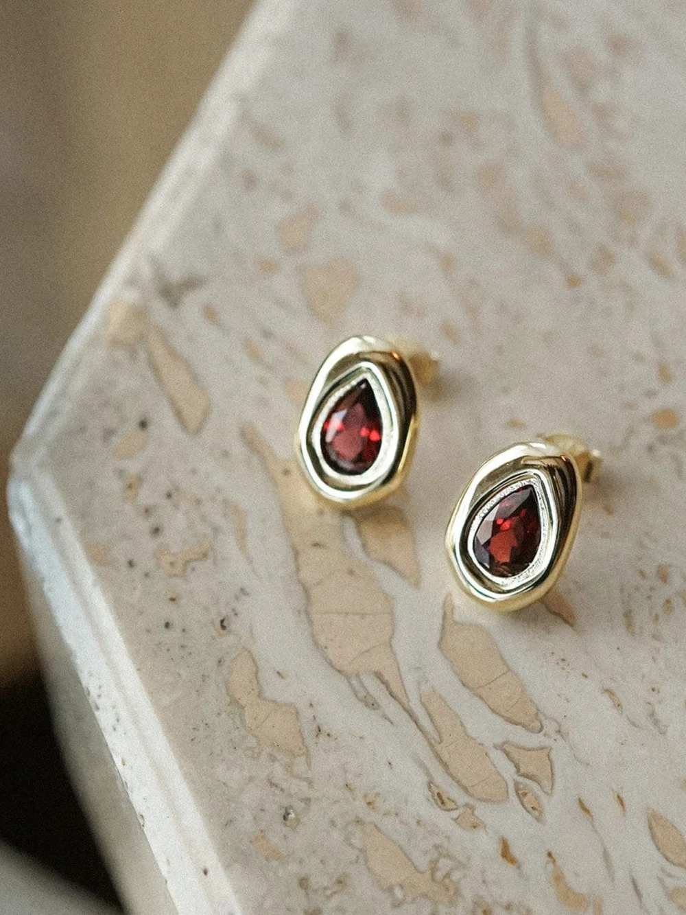 Daisy London Estée Lalonde Garnet Teardrop Studs 18ct Gold Plate, view 5