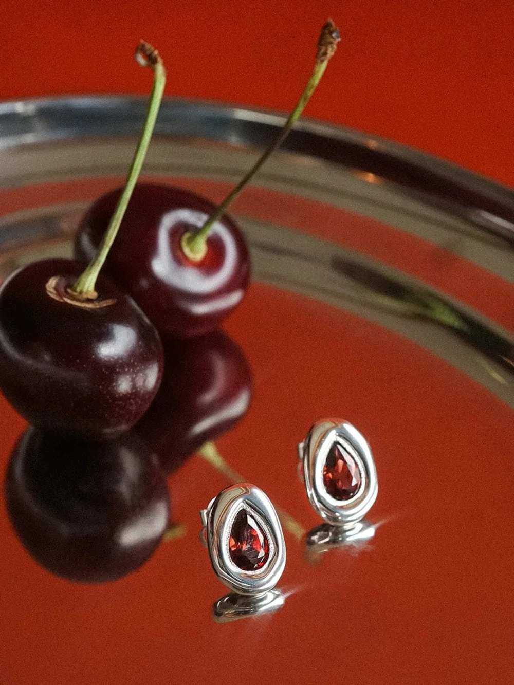 Daisy London Estée Lalonde Garnet Teardrop Studs Sterling Silver, view 2