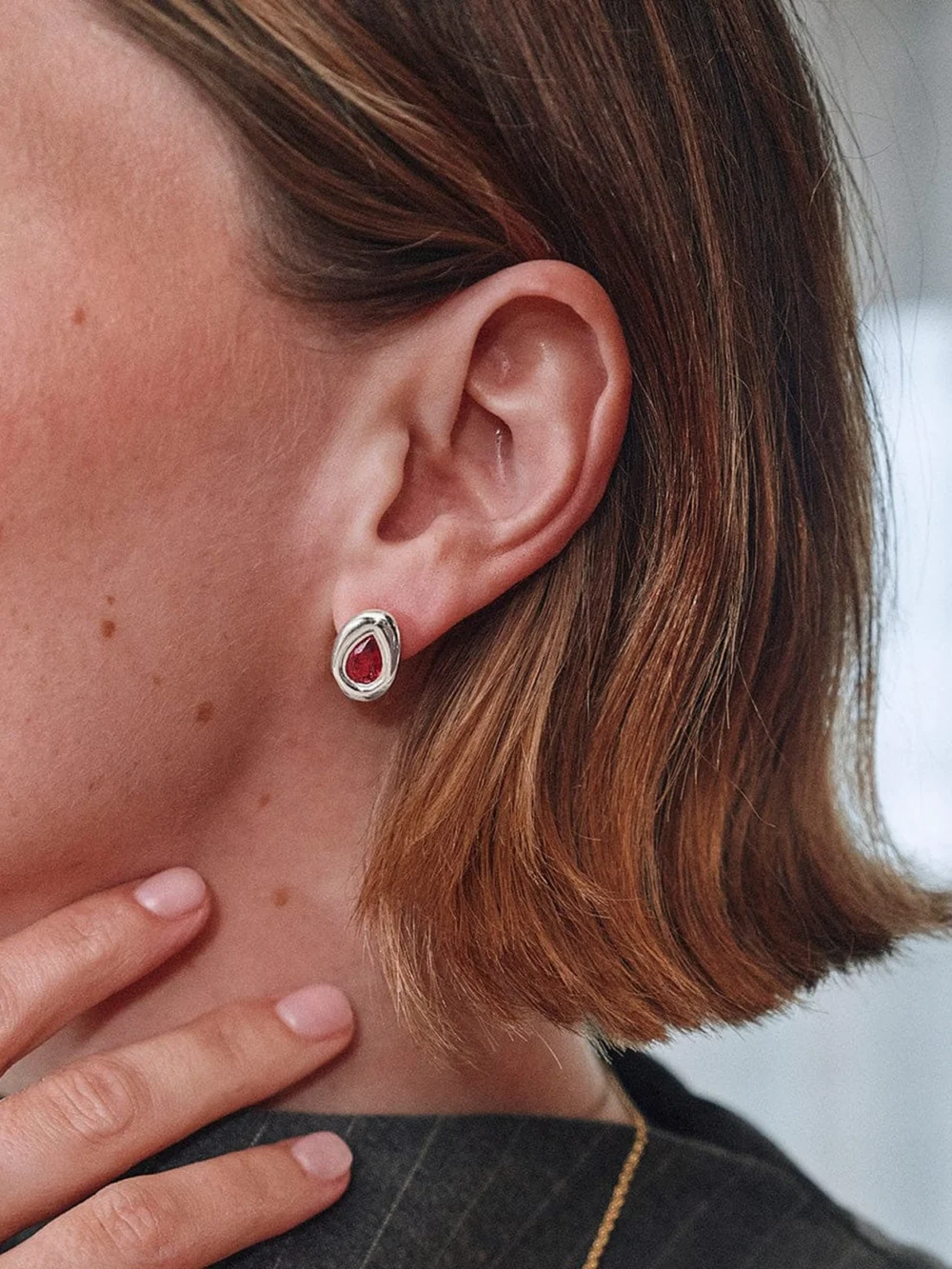 Daisy London Estée Lalonde Garnet Teardrop Studs Sterling Silver, view 3