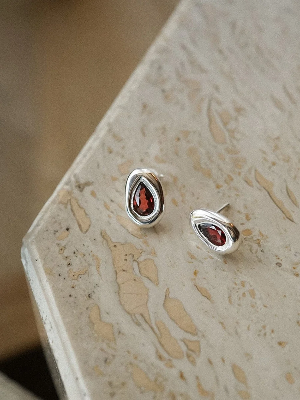Daisy London Estée Lalonde Garnet Teardrop Studs Sterling Silver, view 5