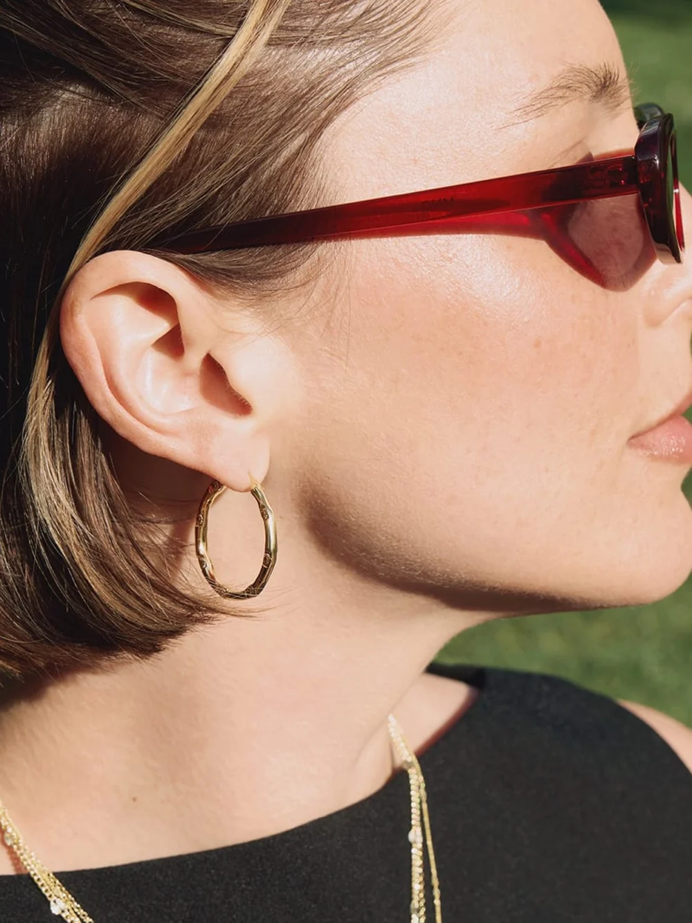Daisy London Estée Lalonde Goddess Glow Hoop Earrings 18ct Gold Plate, view 2