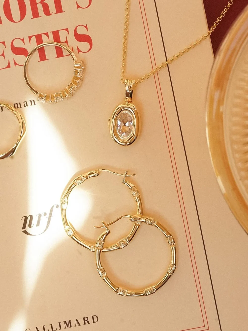 Daisy London Estée Lalonde Goddess Glow Hoop Earrings 18ct Gold Plate, view 3
