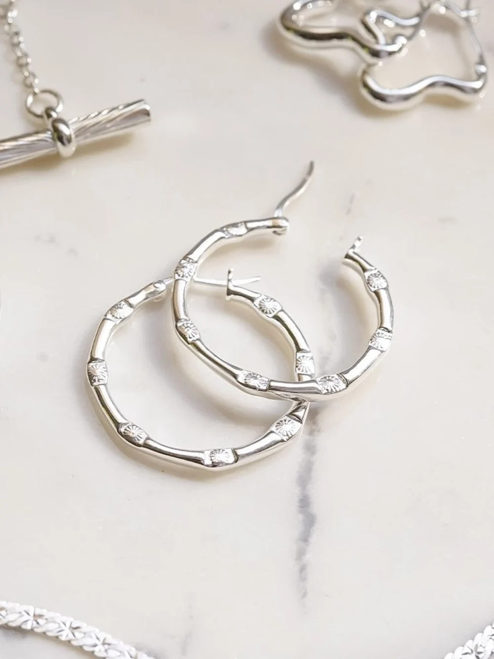 Daisy London Estée Lalonde Goddess Glow Hoop Earrings Sterling Silver, view 3