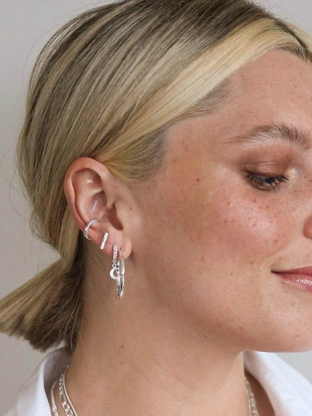 Daisy London Estée Lalonde Goddess Glow Hoop Earrings Sterling Silver, view 6