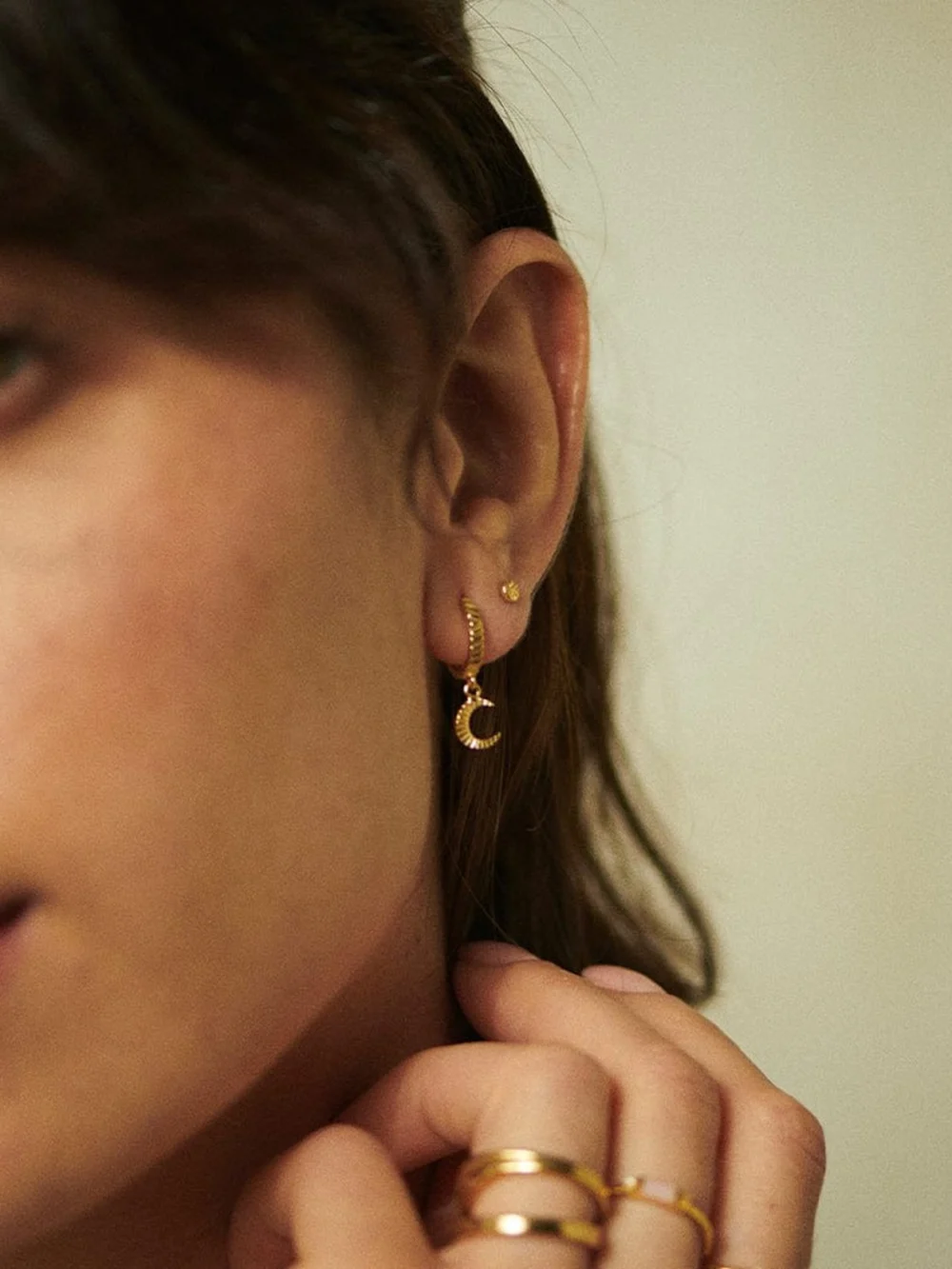 Daisy London Estée Lalonde Luna Earring Stack 18ct Gold Plate, view 3
