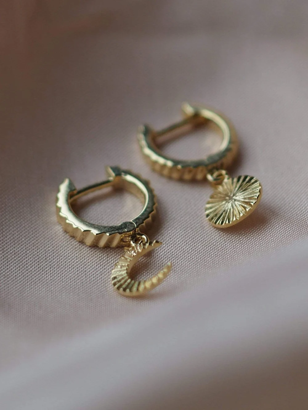 Daisy London Estée Lalonde Luna Huggie Charm Earrings 18ct Gold Plate, view 3
