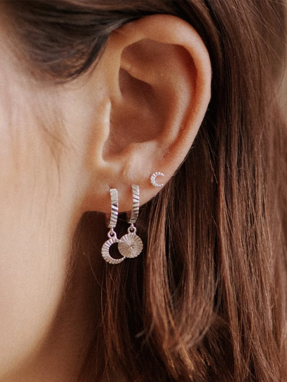 Daisy London Estée Lalonde Luna Huggie Charm Earrings Sterling Silver, view 2