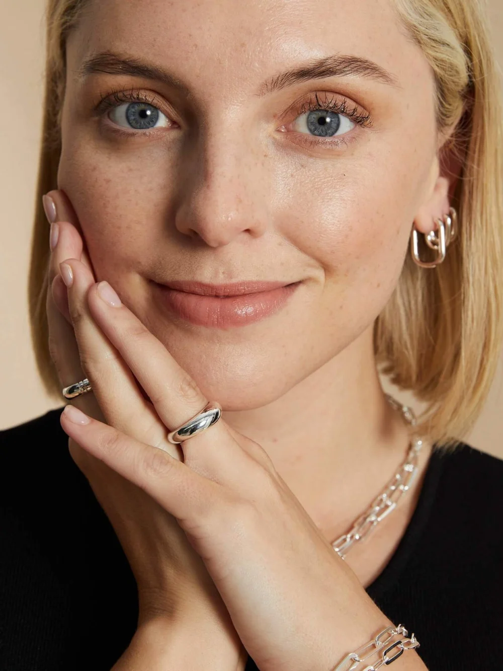 Daisy London Estée Lalonde Mini Square Hoop Earrings Sterling Silver, view 4