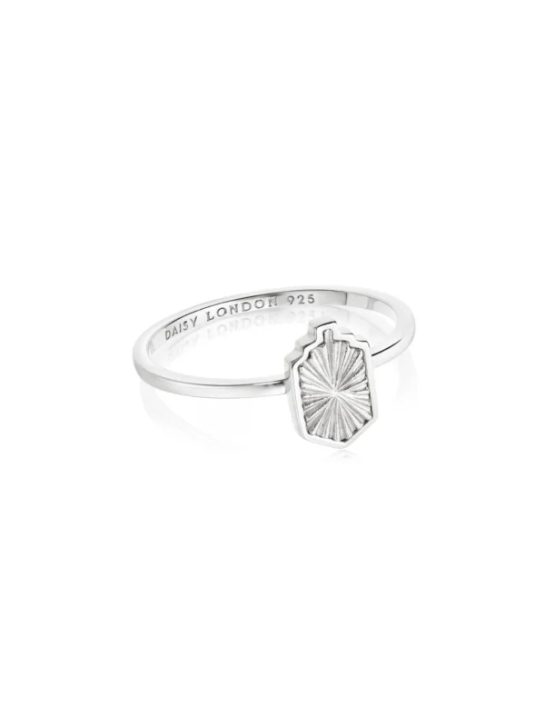 Daisy London Estée Lalonde Mini Sunburst Shield Ring Sterling Silver