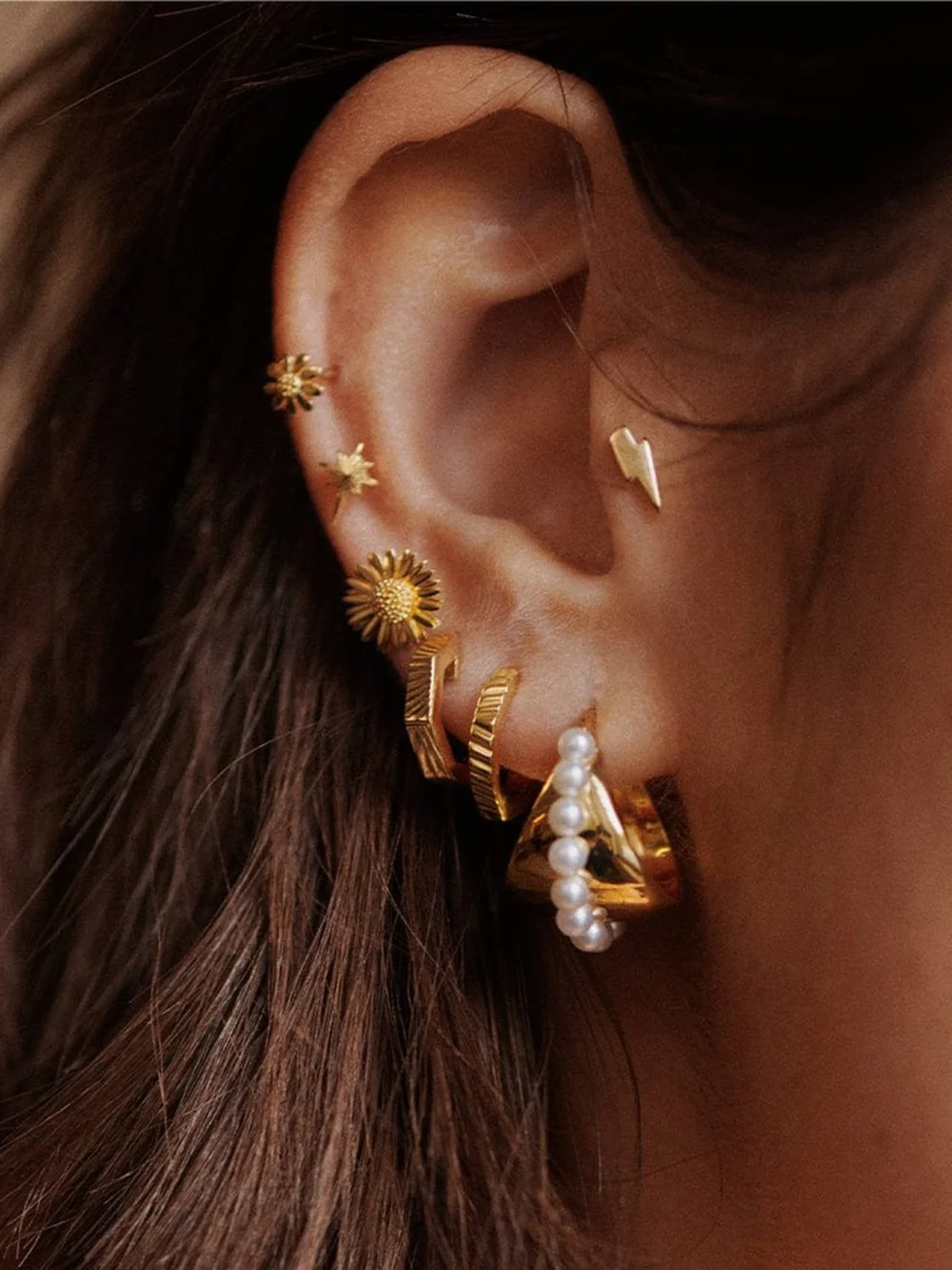 Daisy London Estée Lalonde Octagonal Huggie Hoop Earrings 18ct Gold Plate, view 2
