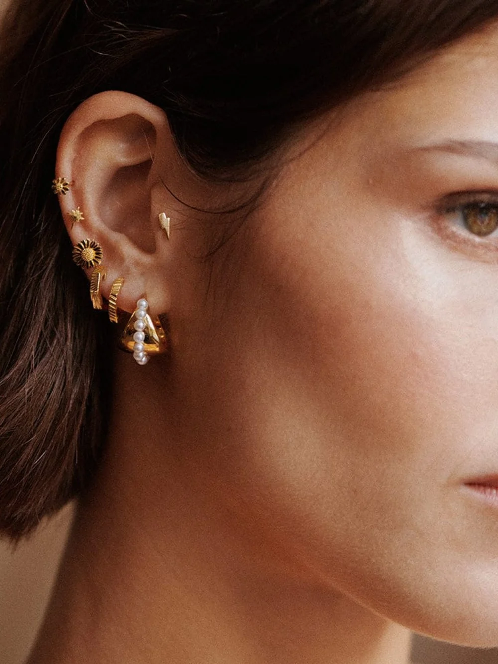 Daisy London Estée Lalonde Octagonal Huggie Hoop Earrings 18ct Gold Plate, view 4