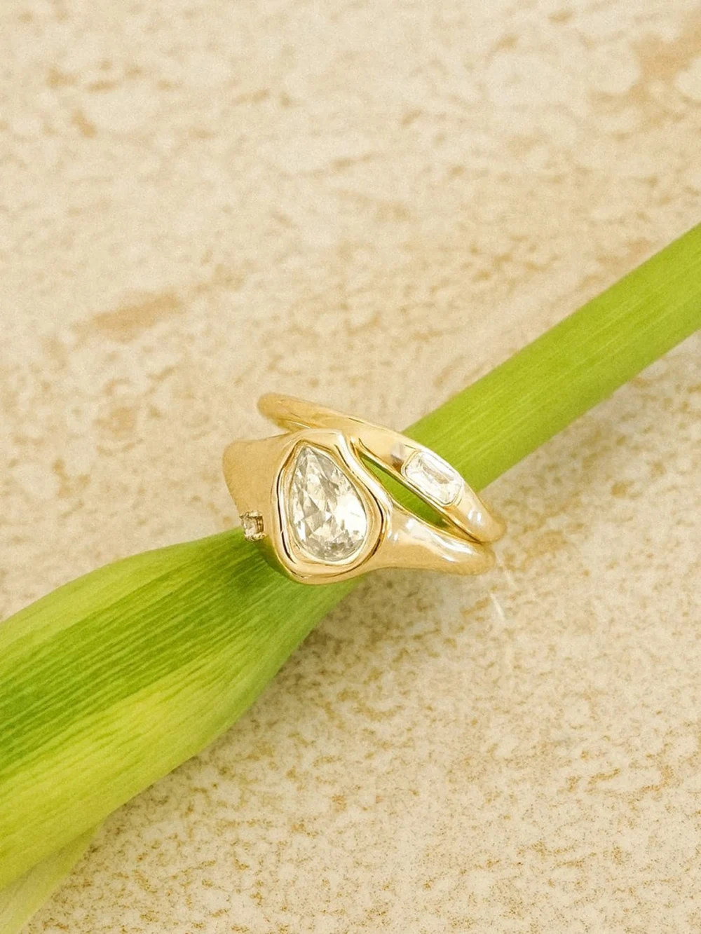 Daisy London Estée Lalonde Sapphire Organic Ring Stack 18ct Gold Plate, view 3