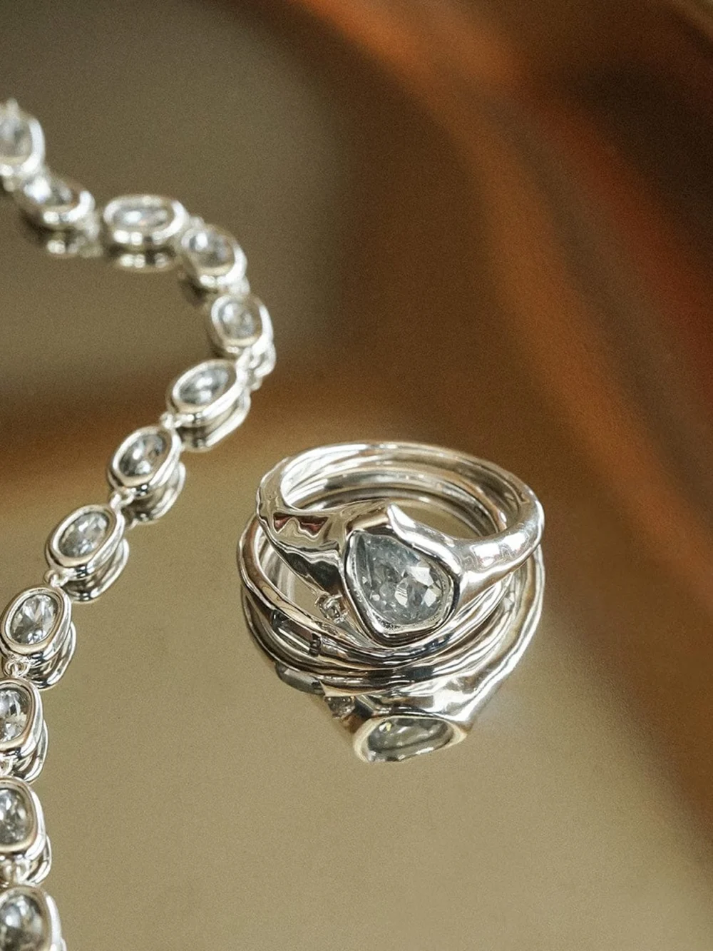 Daisy London Estée Lalonde Sapphire Organic Ring Stack Sterling Silver, view 3