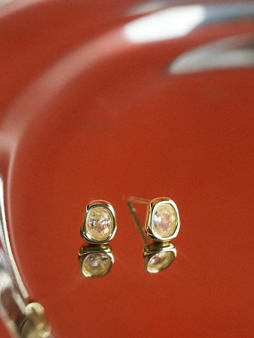 Daisy London Estée Lalonde Sapphire Organic Stud Earrings 18ct Gold Plate, view 2