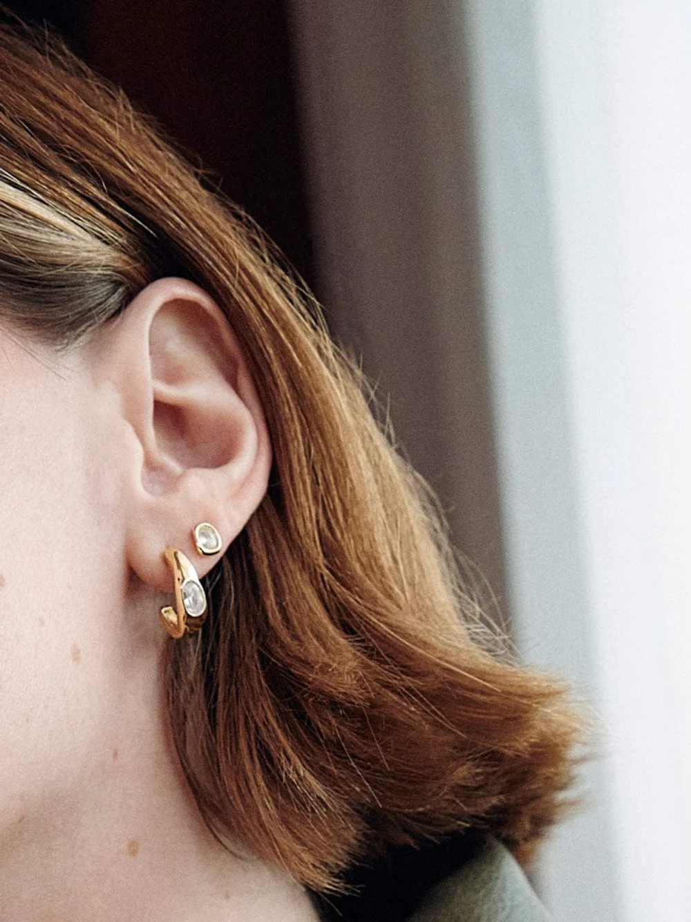 Daisy London Estée Lalonde Sapphire Organic Stud Earrings 18ct Gold Plate, view 3
