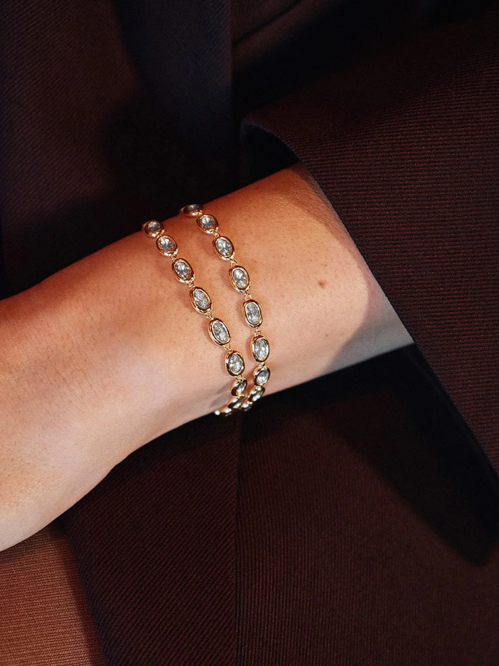 Daisy London Estée Lalonde Sapphire Tennis Bracelet 18ct Gold Plate, view 6