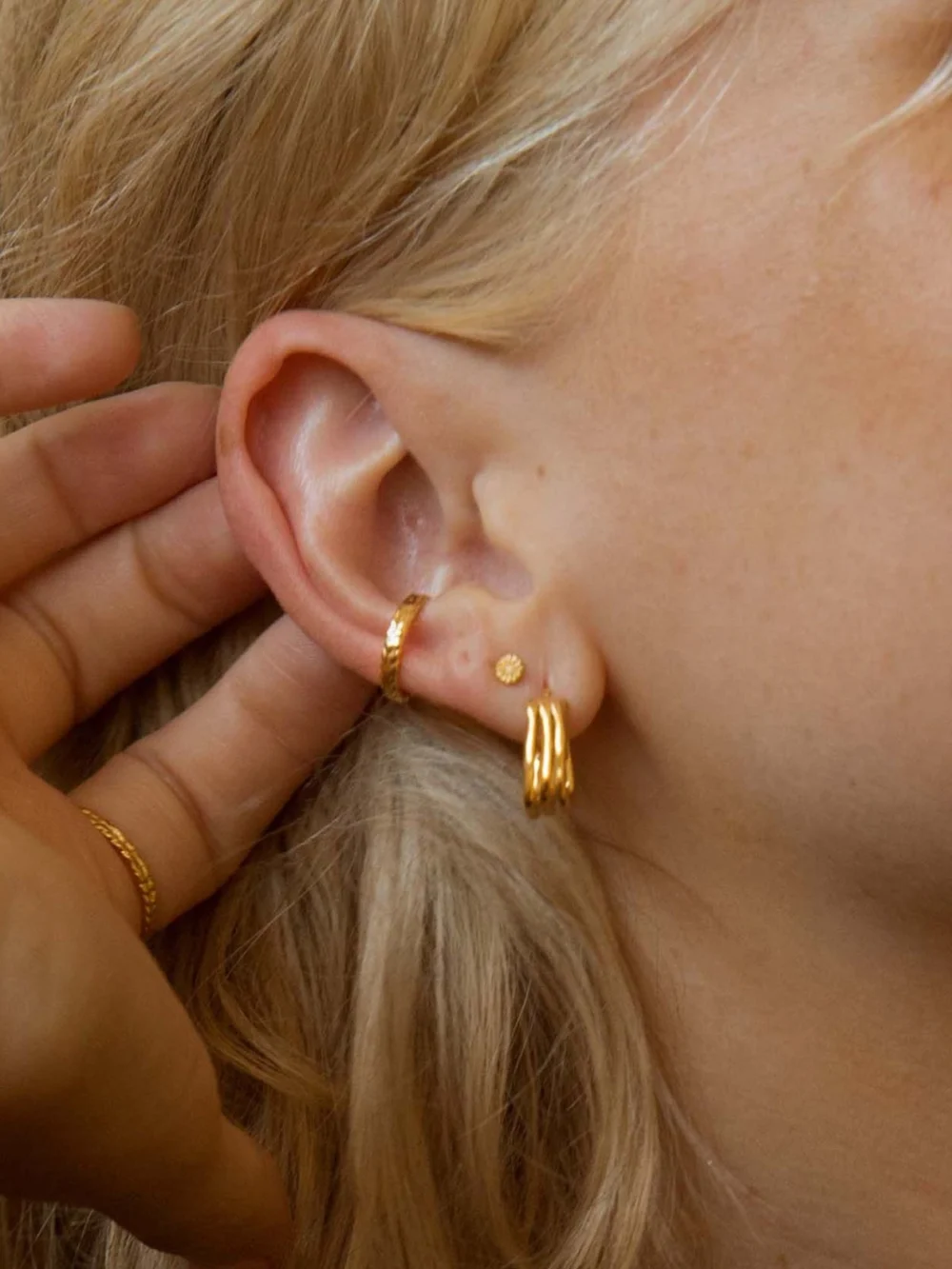Daisy London Estée Lalonde Sisterhood Hoop Earrings 18ct Gold Plate, view 2