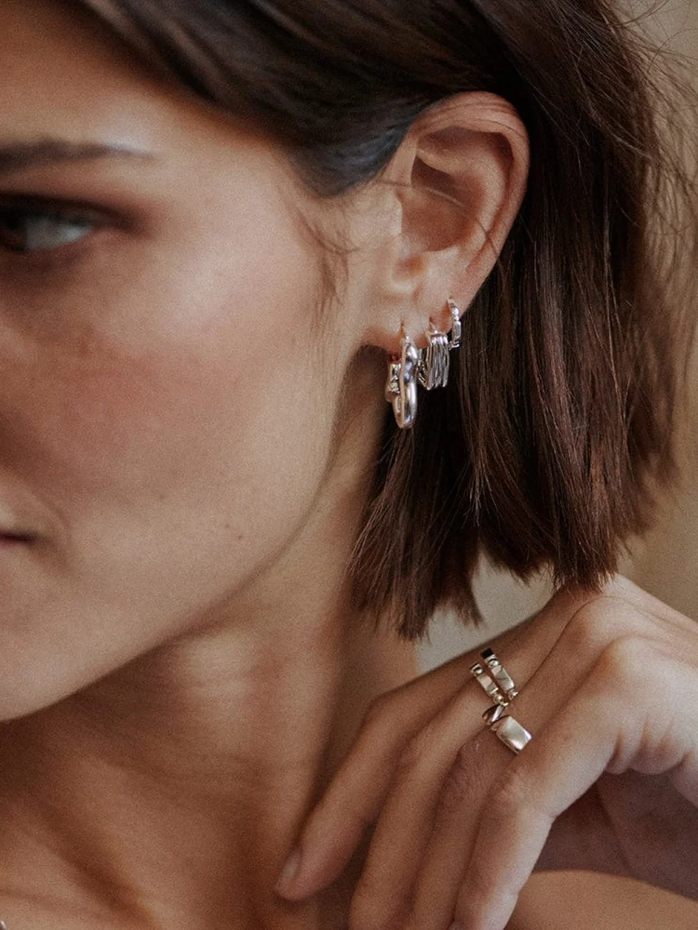 Daisy London Estée Lalonde Sisterhood Hoop Earrings Sterling Silver, view 4